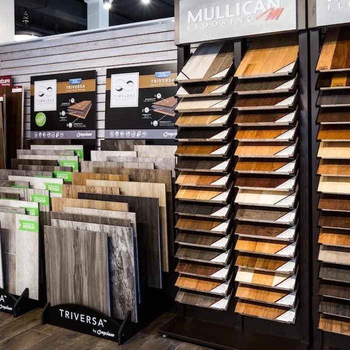 Flooring sample display wall inside Monk's Fanwood showroom